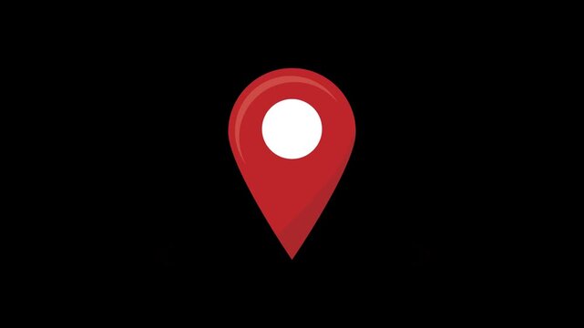 Red map pin location icon on a black background