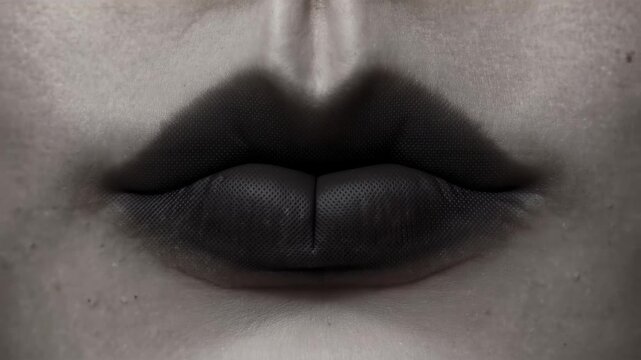 Close-up of Stylized Lips with Halftone Pattern Against Plain Background in Monochrome Aesthetic for Fashion or Beauty Editorial Use