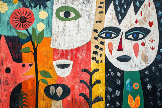 Scandinavian Folk Art Abstract Canvas Painting