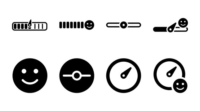 Set of vector slider and gauge rating icons with happy faces rating icon smiley face satisfaction level progress bar