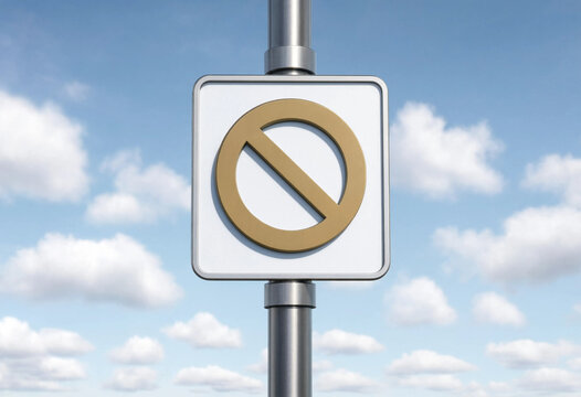 Prohibition sign against a blue sky with clouds