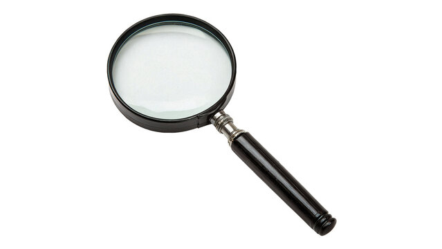 Classic silver metallic hand magnifying glass loupe tool isolated on transparent background