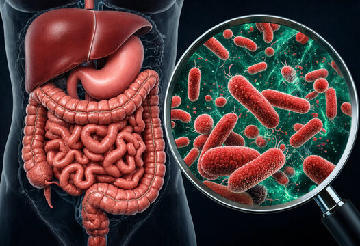 Human digestive system and gut microbiome bacteria