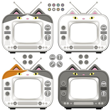 レトロな猫型テレビのフレームと飾り素材セット

