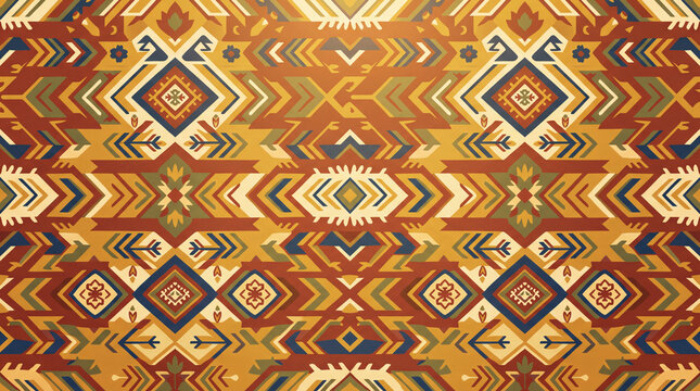vibrant aztec pattern with geometric shapes and bold colors