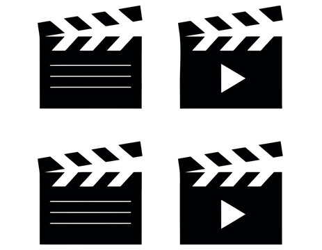Black and white film clapperboard icons vector illustration set for movie and video production.