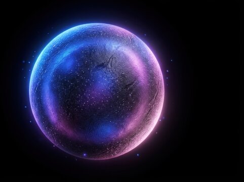 Glowing sphere with cosmic nebula effect and subtle particles against a dark backdrop