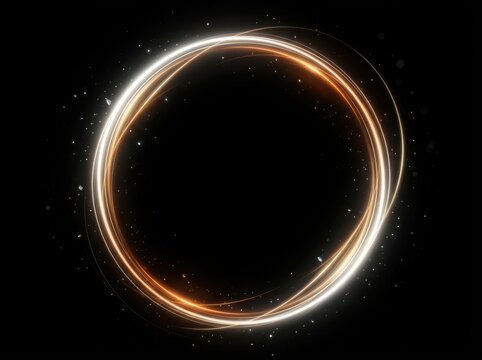Golden light trails forming a circular motion effect with particles against black