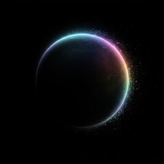 Fototapeta premium Glowing planet with colorful atmospheric dust against dark void symbolizing cosmic discovery and wonder