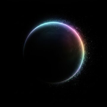 Glowing planet with colorful atmospheric dust against dark void symbolizing cosmic discovery and wonder