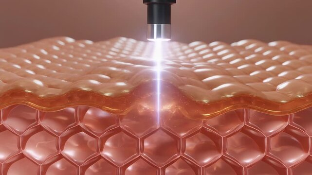 Dermis layers treated with cosmetic laser energy during skin rejuvenation procedure with glowing effects