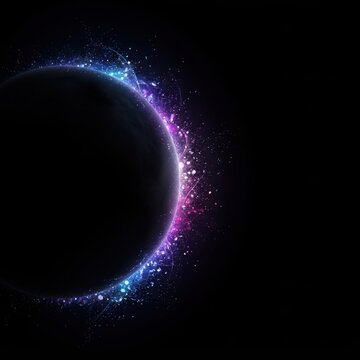 Dark Planet with Glowing Nebula and Star Dust in Deep Space