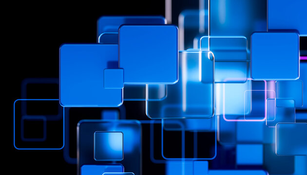 3D Blue Data Grid for Artificial Intelligence Computing Background