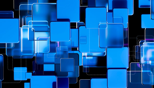 3D Connected Blue Panels for Enterprise Data Mesh Architecture