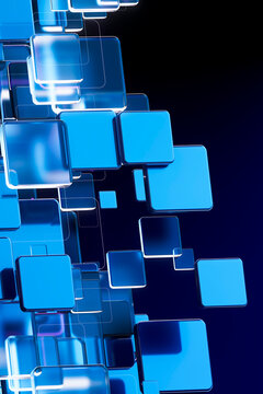 3D Vertical Blue Data Blocks for Blockchain Technology Wallpaper