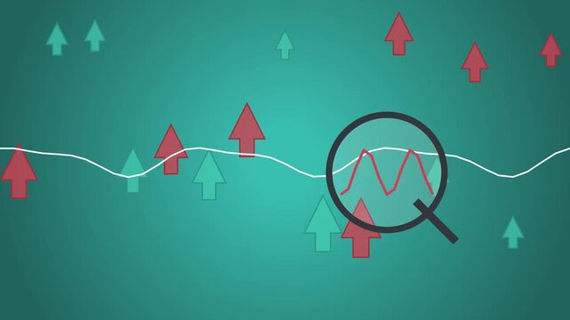 Business stock market trend analysis motion graphics animation with chart fluctuations and arrows