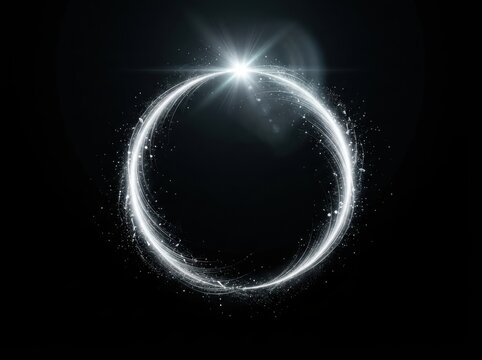 White light ring with particles during abstract cosmic explosion against dark background with flare