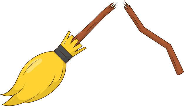 Broken Witch Broomstick Vector Illustration. Clean Icon Design Element Isolated on White Background