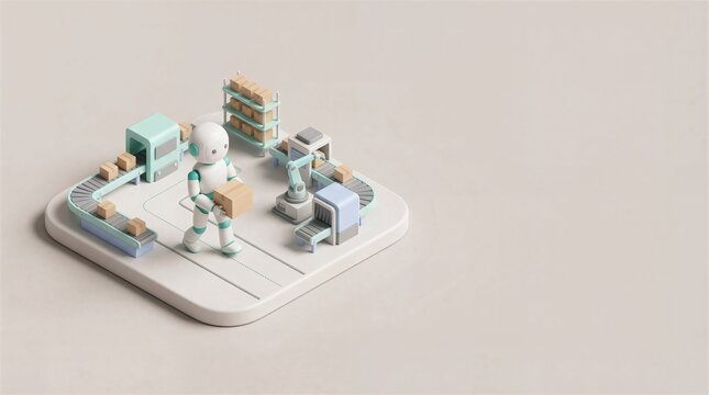 Robot worker carrying box in smart factory