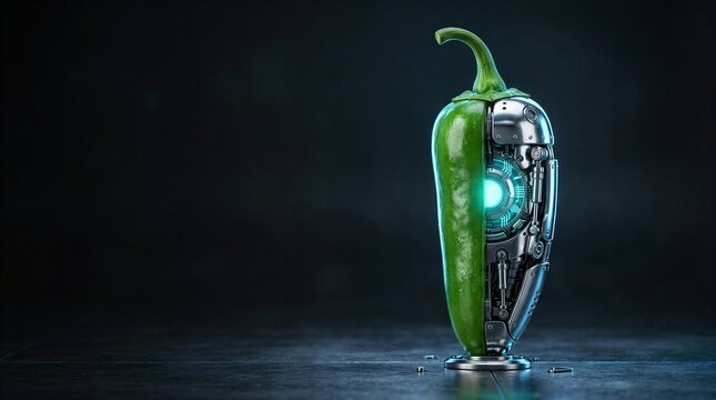 Cyborg jalapeno pepper chrome robot half 3d render