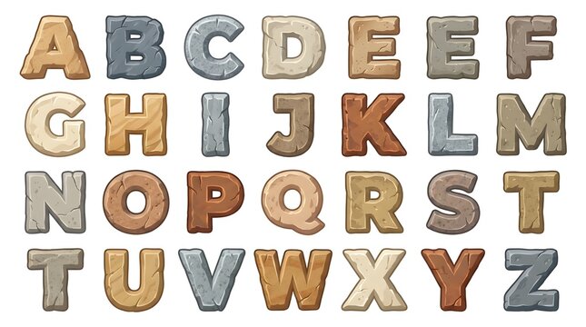 A full set of capital letters with diverse textures and vibrant colors displayed in a grid pattern suitable for various design projects and learning activities
