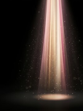 Spotlight beam with glowing particles in darkness for event promotion