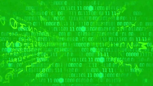 Matrix cyber style green binary code flowing in digital motion video