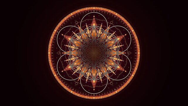 Glowing Golden Celestial Mandala with Rotating Geometric Rings Motion Background