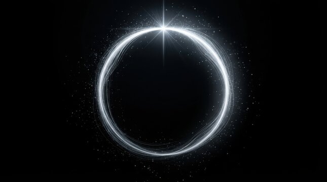 Glowing circle of light with sparkling particles against a dark background
