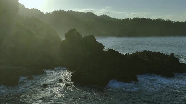 Golden Hour Coastal Drone Footage with Ocean Waves