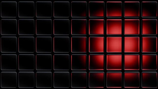 A red spotlight sweeps across a grid of dark rounded square tiles