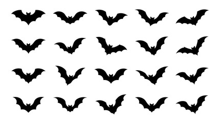 Fototapeta premium Set of black bat silhouettes isolated on white background