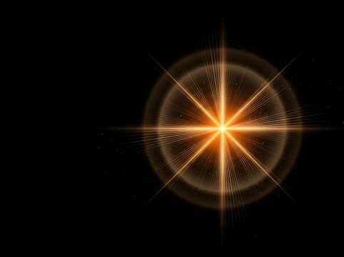 Golden starburst radiating light during a dark night with subtle bokeh effect
