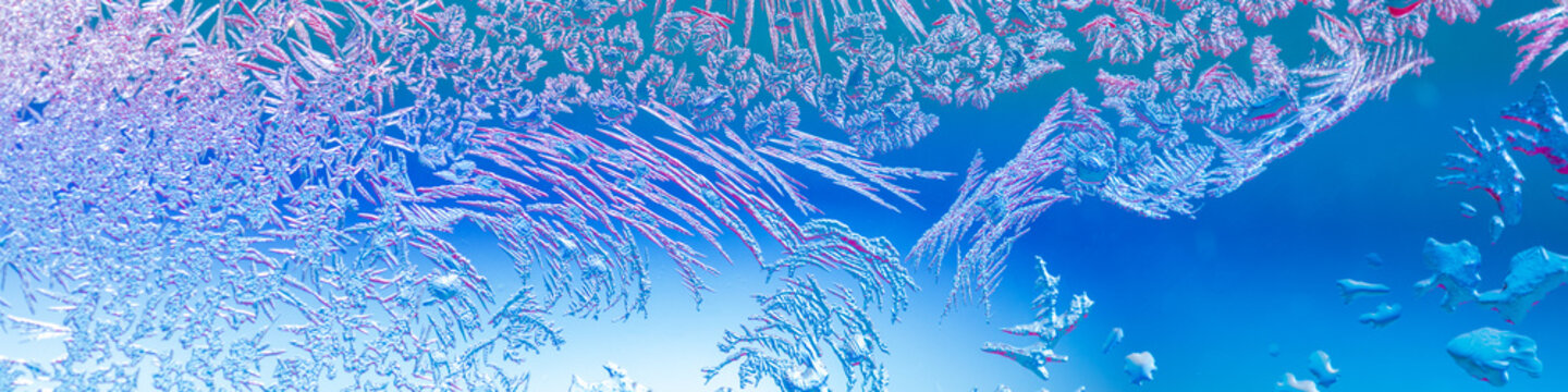 Ice texture on the frozen window. Abstract background. Gradient color
