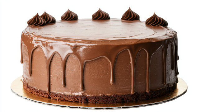 Delicious chocolate cake with smooth frosting and decorative swirls on top, perfect for celebrations and dessert lovers