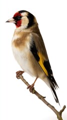 European goldfinch perched on branch isolated on white background © Gelpi