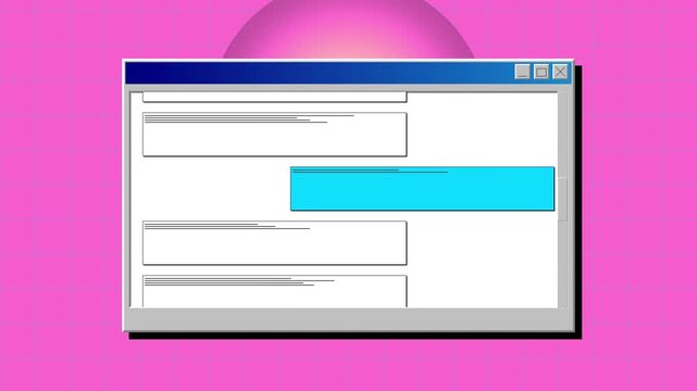 Retro computer system windows floating on a vibrant pink background