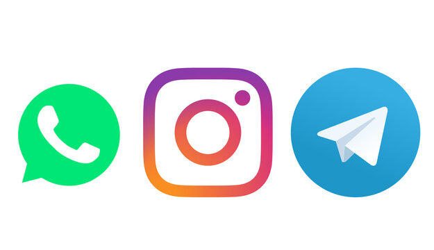 Whatsapp instagram and telegram logos for social media and mobile communication editorial.
