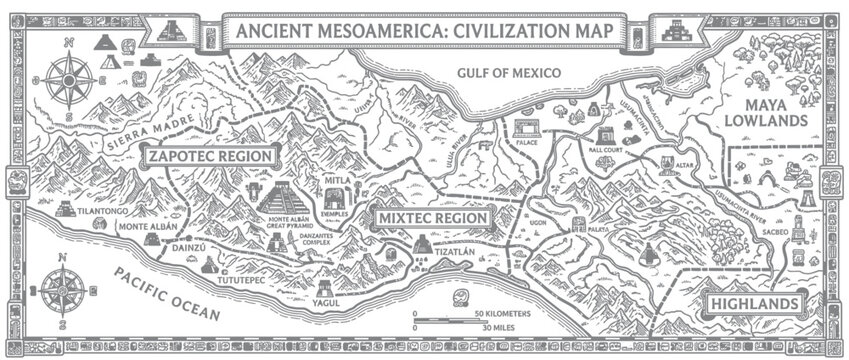 Ancient Mesoamerica Civilization Map Isolated