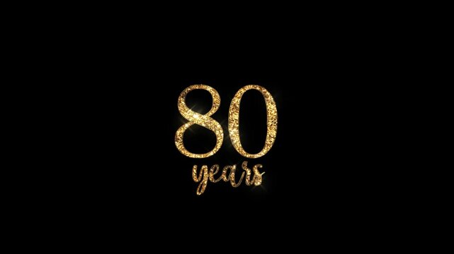 Gold 80th birthday greeting banner, transparent background