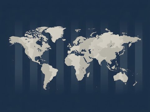 World map silhouette on a dark blue background with vertical time zone stripes