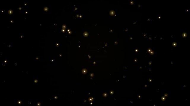 Golden bokeh lights float in the darkness, creating a magical and ethereal atmosphere that evokes wonder and dreams.