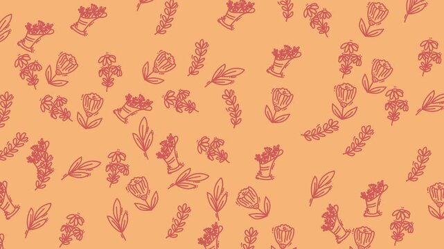 Orange background with pink floral pattern for autumn backgorund, suitable for nature inspired designs, stationery, textiles, and botanical themed marketing materials.
