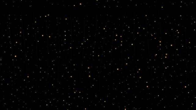 Abstract representation of shimmering golden glitter particles against a dark black background, creating a magical and festive atmosphere.