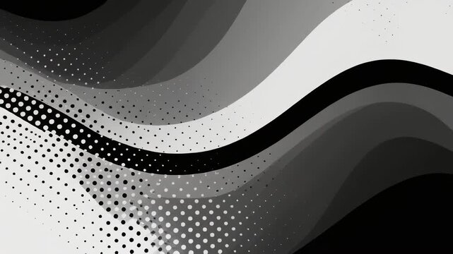 Abstract flowing waves in grayscale with subtle halftone texture during a smooth cinematic zoom out