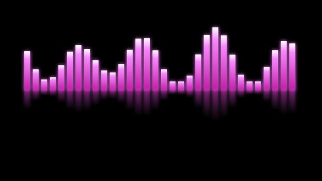 An abstract visualizer showcases a pink sound wave with a digital equalizer on a black background, creating a modern and energetic graphic element.