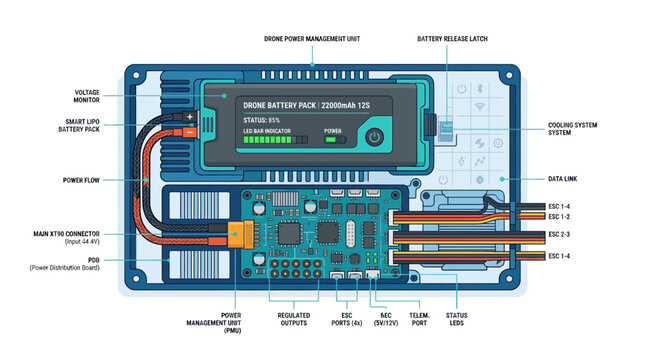 Drone Power Management Unit Diagram with Labeled Components