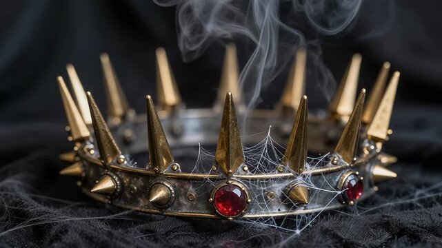Enigmatic Crown Surrounded by Mystical Smoke and Cobwebs