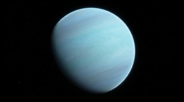 Pale cyan Uranus floating alone against a black starry sky