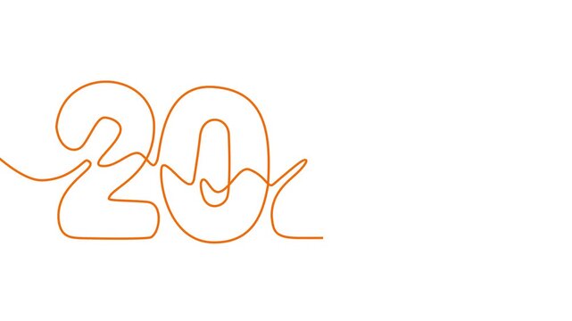 2027 new year continuous line art clip self drawing animation on white background. single one line art written outline sketch illustration 2027 year numbers video